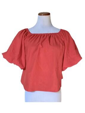 NWT Anthropologie Elodie Red Orange Off-Shoulder Top Knit Blouse Puff Sleeves S
